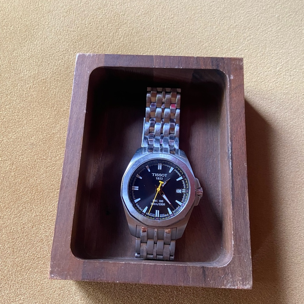 Tissot Men's Silver Watch with Black Dial